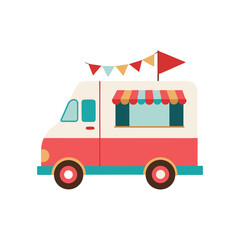 Ice Cream Truck Decorated with Flags on Transparent Background
