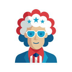 Man Wearing Uncle Sam Wig and Glasses on Transparent Background
