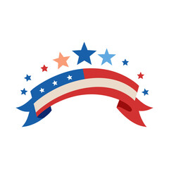 Patriotic Banner with Stars Waving on Transparent Background