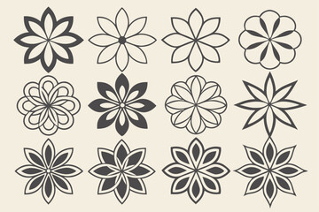 Collection of various flower vector illustrations with line art, flat design, simple and minimalist style for design elements.