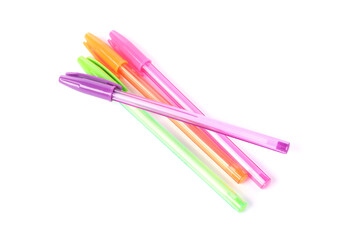 Stylish pens isolated on white, above view