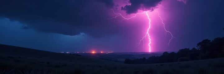 Jagged lightning illuminates a brooding, dark landscape , cloud formations, dramatic, electricity