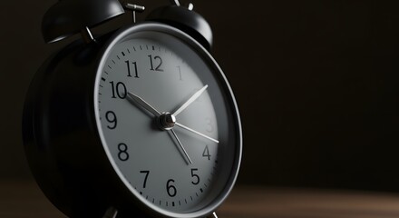 Elegant Close-Up of a Classic Black Alarm Clock Displaying Time, Emphasizing Punctuality, Deadlines, and Time Management Concepts for Business, Education, and Lifestyle Needs