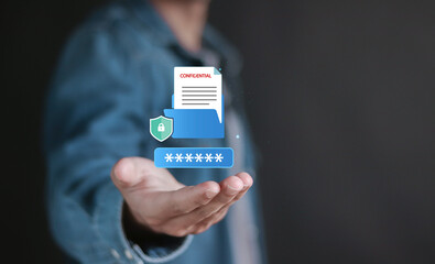 Confidential document concept. Privacy protection, secret secured lock, safety or security to...