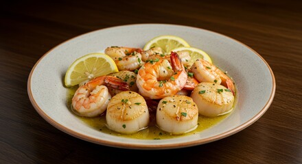 Shrimp and Scallop Seafood Medley in Garlic Butter Sauce with Parsley