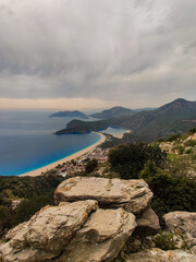 beautiful landscape from babadag mountain to Oludeniz beach in Turkey