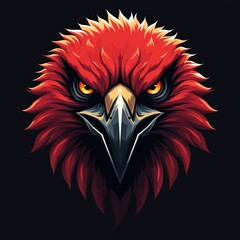Obraz premium Stylized hawk logo featuring bold red, black colors. Fierce expression, sharp details. Perfect esports branding, team identity. Aggressive dynamic artwork for logo, mascot, creative design.