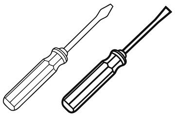 Two outlined screwdrivers, each with a unique head, sit on the white background