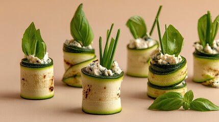 Zucchini Rolls with Ricotta and Basil A Fresh Appetizer.