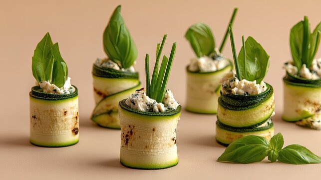 Zucchini Rolls with Ricotta and Basil A Fresh Appetizer.