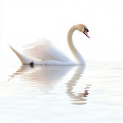 Obraz premium Elegant swan swimming in water on white background