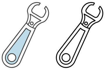 One wrench is light blue and the other is black on a transparent background