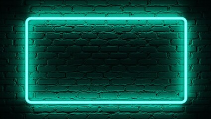 blue neon light on a brick wall at night

