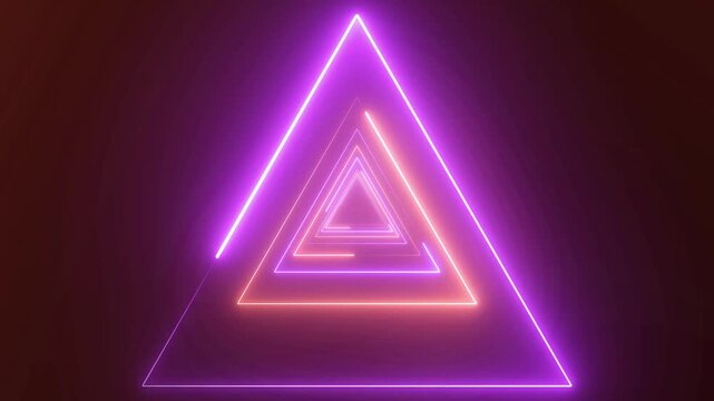 colorful triangle  animation loop video footage,Orange and pink Beautiful Neon Triangular Tunnel Background VJ Loop 4K video  animation.