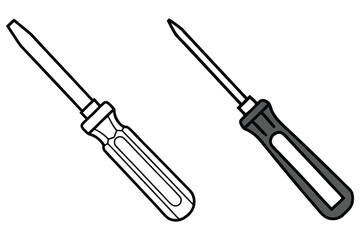 Fototapeta premium A flathead screwdriver is outlined beside one depicted with grayscale filling, which are both isolated