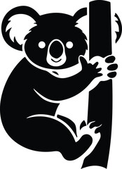 Adorable Koala Hugging Tree | Vector Art of Koala on Eucalyptus Tree with Leaves, Ideal for T-Shirts, Kids’ Room Decor, and Wildlife-Inspired Designs