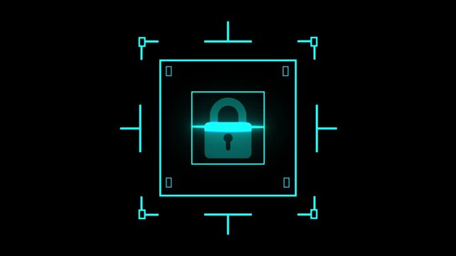 scanner  animation with lock icon on black background,Digital Firewall Activation Sequence concept ,Cyber Lock: Secure System Protocol concept icon  animation.