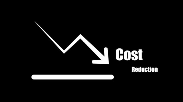 cost reduction concept arrow icon  animation on black background.reduce cost growth production concept  animation.down arrow  animation ,
