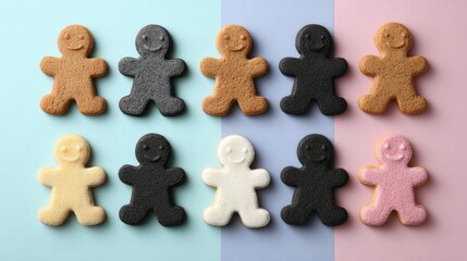 Obraz premium Gingerbread Diversity Rows of colorful cookie people smiles.