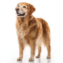 Obraz premium Golden Retriever Dog Portrait Standing Posing Gracefully Against White Background Studio Shot
