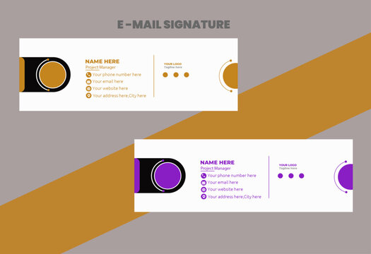 E-mail signature design template.Modern and simple  background print cover. Shapes color  white muster and purple.