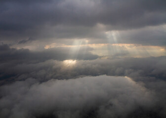 beautiful thick clouds in the sky from the height of the plane