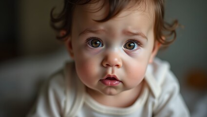 Curious Baby Girl Portrait - Soft Focus and Warm Lighting