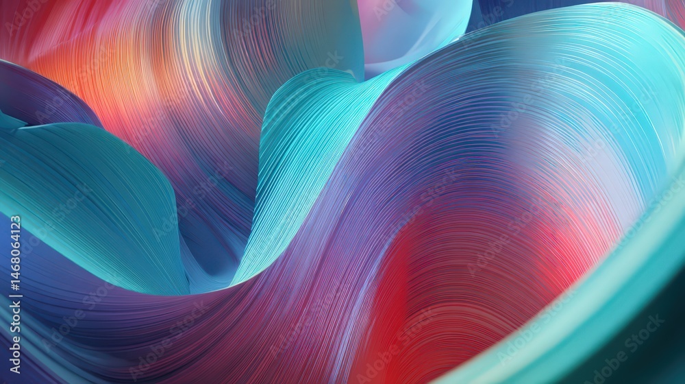Poster close up abstract render showing colorful wavy surface with thin lines. digital motion of organic sh