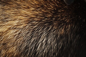 Texture and warmth of natural fur captured in golden and dark hues under soft lighting