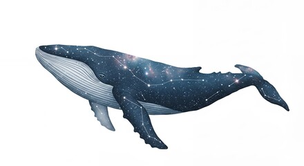 Ornate whale image with starry design