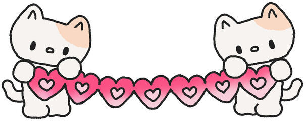 Obraz premium 하트 가랜드를 든 고양이 캐릭터 스티커