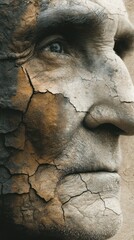 Cracked Face, Desert Background, Profile, Aging, Concept