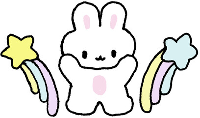 토끼와 무지개 별 귀여운 일러스트 스티커