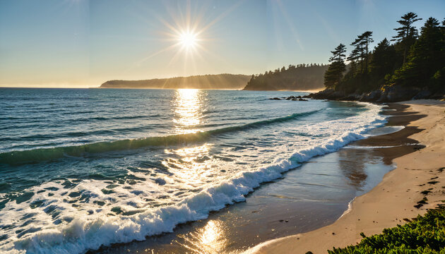 Le soleil qui se couche au bord d'une plage