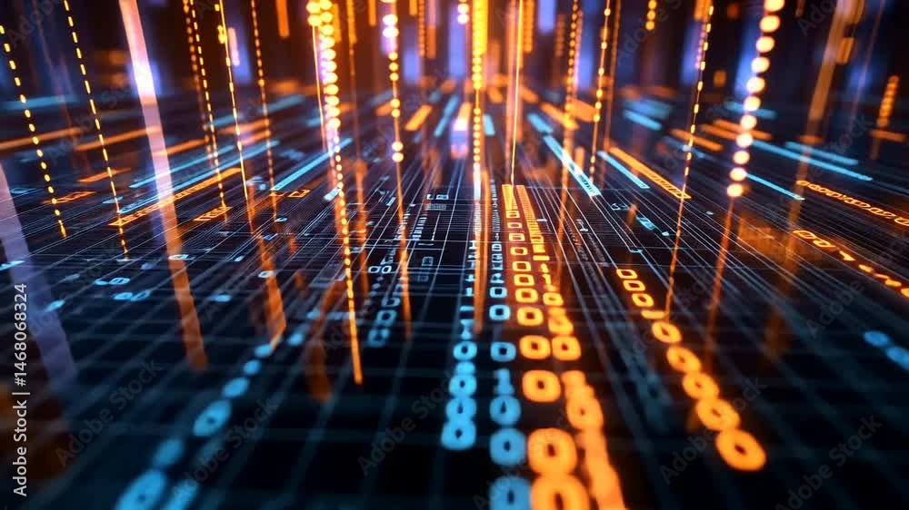 Wall mural abstract digital network of binary code