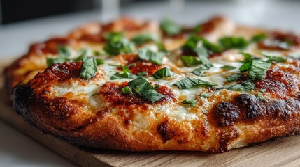 Delicious Cheese Pizza, Kitchen Counter, Basil Topping, Food Blog