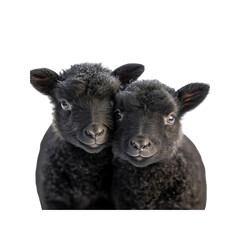Two Adorable Black Lambs Huddled Together in Winter