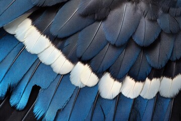 Stunning close-up of vibrant blue and black feathers showcasing nature's intricate beauty and craftsmanship