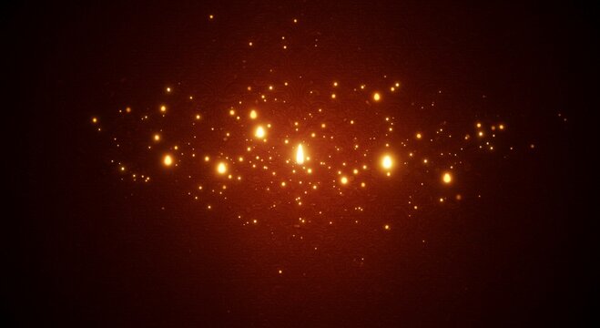 Abstract Golden Sparkles on Red Background Festive Glitter Bokeh Lights Effect
