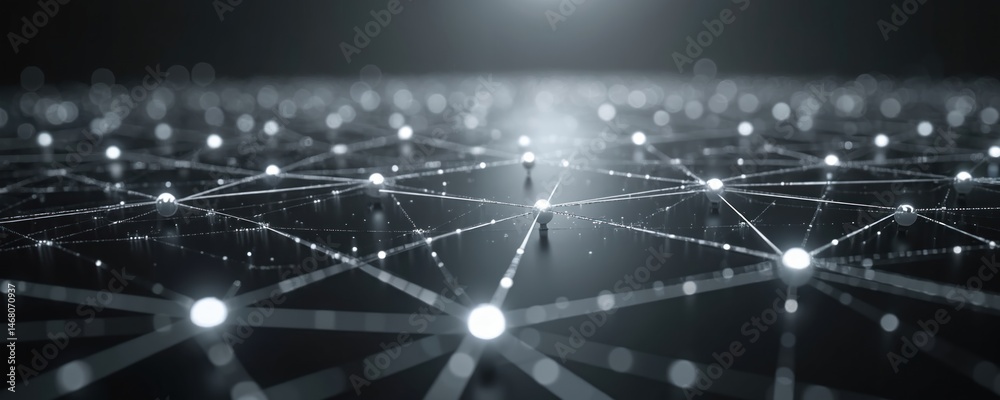 Aufkleber Futuristic digital network with white plexus lines on dark background. Modern tech illustration, ideal for digital infrastructure, internet, cyberspace, data transfer concepts. Abstract design, 3d