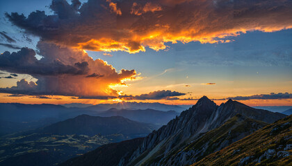 Obraz premium Le coucher du soleil dans la montagne