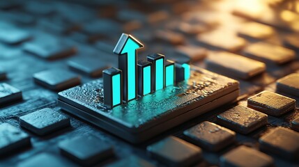 A modern digital representation of growth, featuring sleek data bars on a keyboard backdrop, symbolizing business success and analytics.