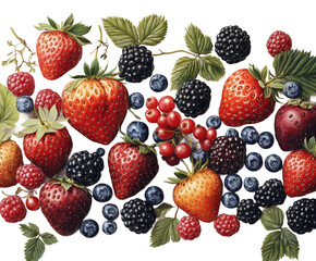 Vibrant berry harvest nature food colorful environment overhead view isolated on transparent background