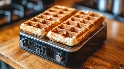 Freshly baked waffles on a waffle maker