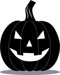 Carved pumpkin lantern for Halloween. Vector black and white image isolated on transparent background.