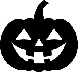 Carved pumpkin lantern for Halloween. Vector black and white image isolated on transparent background.