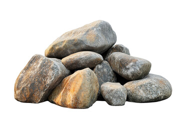 Group of grey and brown stones isolated on set pile rock heap rocks rough on transparent background