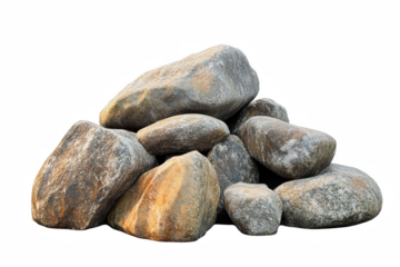 Group of grey and brown stones isolated on set pile rock heap rocks rough on transparent background