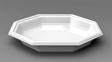 This mockup features a white, 3D hexagonal platform that contrasts with a gray background, illustrating a hexagonal podium suitable for displaying products or designing museum displays