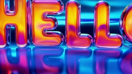 Vibrant 3d "hello" text morphing in dynamic colorful environment with reflective surface - Powered by Adobe